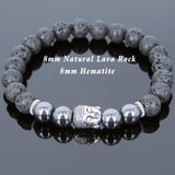 Men's Women Lava Rock Hematite Tibetan Silver Bracelet Sakyamuni Buddha Yoga Mala DiyNotion Handmade T179