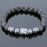 Men's Women Lava Rock Hematite Tibetan Silver Bracelet Sakyamuni Buddha Yoga Mala DiyNotion Handmade T179