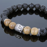 Men's Women Lava Rock Vietnam Agarwood Tibetan Silver Bracelet Sakyamuni Buddha Yoga Mala DiyNotion Handmade T180