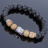 Men's Women Lava Rock Vietnam Agarwood Tibetan Silver Bracelet Sakyamuni Buddha Yoga Mala DiyNotion Handmade T180