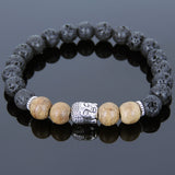 Men's Women Lava Rock Vietnam Agarwood Tibetan Silver Bracelet Sakyamuni Buddha Yoga Mala DiyNotion Handmade T180