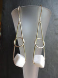 White Cube Button Earrings, Antique Buttons, Square Geometric Earrings, Glass Buttons, Handmade Earrings, Upcycled Buttons, WGE244