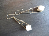 White Cube Button Earrings, Antique Buttons, Square Geometric Earrings, Glass Buttons, Handmade Earrings, Upcycled Buttons, WGE244