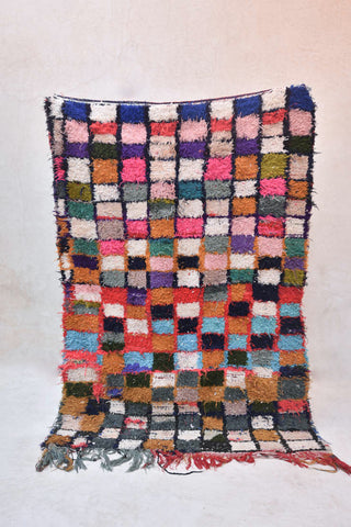 BOUCHEROUITE. Vintage Moroccan Rug. Wool Boucherouite Carpet. Modern Design.