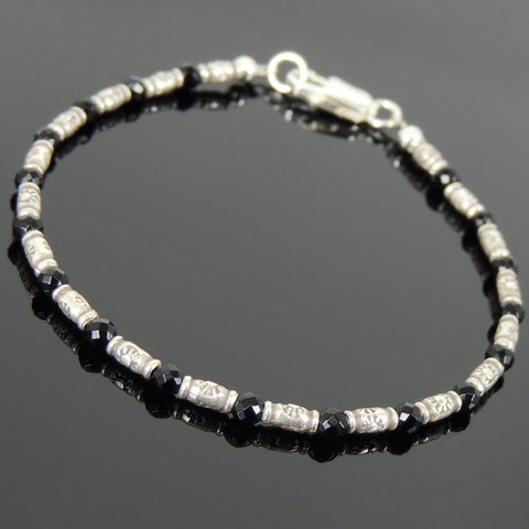 Men's Women Black Onyx 925 Sterling Silver Bracelet Handmade Beads from Thailand DiyNotion Handmade BR865