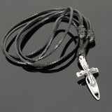 Men's Women 925 Sterling Silver Dagger of Cross Adjustable Necklace with Korean Wax Rope DiyNotion NK127