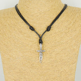 Men's Women 925 Sterling Silver Dagger of Cross Adjustable Necklace with Korean Wax Rope DiyNotion NK127