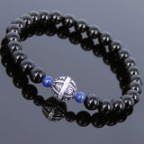 Men's Women Black Onyx Lapis Bracelet 925 Sterling Silver OM Bead DiyNotion Handmade BR731