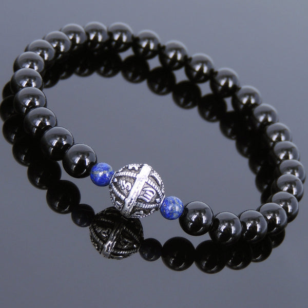 Men's Women Black Onyx Lapis Bracelet 925 Sterling Silver OM Bead DiyNotion Handmade BR731