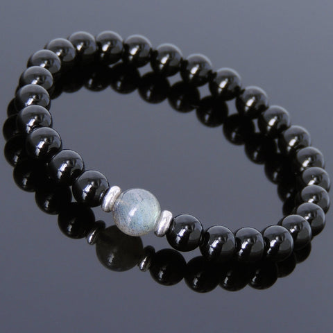 Men's Women Black Onyx Labradorite Bracelet 925 Sterling Silver Spacers DiyNotion Handmade BR733