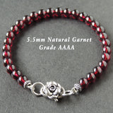 Handmade AAA Garnet 925 Sterling Silver Bracelet with Rose Clasp DiyNotion BR734