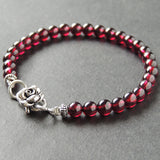 Handmade AAA Garnet 925 Sterling Silver Bracelet with Rose Clasp DiyNotion BR734
