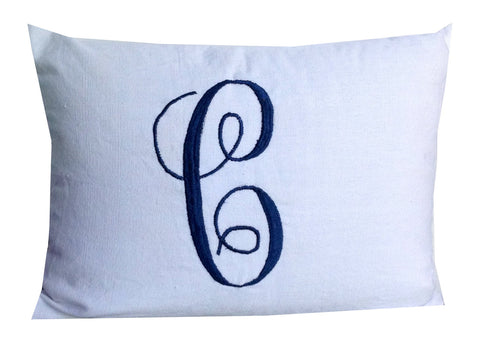 Monogram embroidered white pillows-Custom lumbar monogram throw pillows 12x18 gift wedding pillows