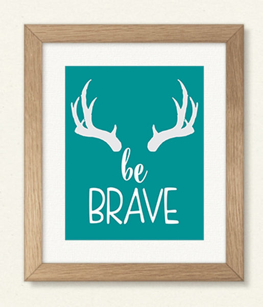Boy's Room Wall Art, Be Brave, Deer Antlers, Printable Wall Art, INSTANT DOWNLOAD, Nursery Print, Baby's Room Decor, Inspirational Print