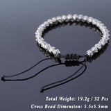 Men's Women Adjustable Braided Bracelet 925 Sterling Silver Cross Beads DiyNotion BR870