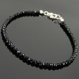 Men's Women 3mm Faceted Black Onyx 925 Sterling Silver Bracelet DiyNotion Handmade BR871