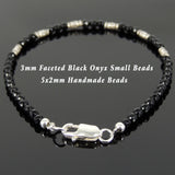 Men's Women Black Onyx 925 Sterling Silver Bracelet Handmade Beads from Thailand DiyNotion Handmade BR872