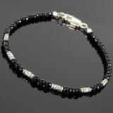 Men's Women Black Onyx 925 Sterling Silver Bracelet Handmade Beads from Thailand DiyNotion Handmade BR872