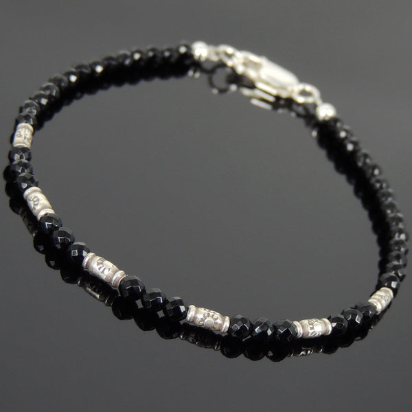 Men's Women Black Onyx 925 Sterling Silver Bracelet Handmade Beads from Thailand DiyNotion Handmade BR872