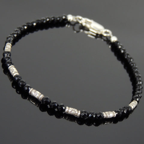 Men's Women Black Onyx 925 Sterling Silver Bracelet Handmade Beads from Thailand DiyNotion Handmade BR872