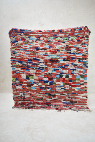 BOUCHEROUITE. Vintage Moroccan Rug. Wool Boucherouite Carpet. Modern Design.