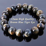 Handmade 12mm Brown Blue Tiger Eye Bracelet Healing Gemstone Men Women DiyNotion BR873