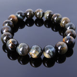 Handmade 12mm Brown Blue Tiger Eye Bracelet Healing Gemstone Men Women DiyNotion BR873