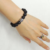 Men's Women Lava Rock 925 Sterling Silver OM Bead Bracelet Buddhism DiyNotion Handmade BR874