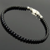 Men's Women 3mm Bright Black Onyx 925 Sterling Silver Bracelet DiyNotion Handmade BR875