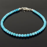 Men's Women 3mm Blue Turquoise 925 Sterling Silver Bracelet Gemstone DiyNotion Handmade BR876