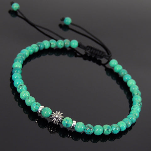 Men's Women Enhanced Turquoise Adjustable Braided Bracelet 925 Sterling Silver Cross Spacers DiyNotion BR877