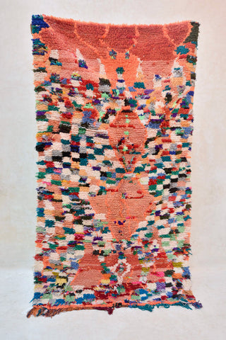 BOUCHEROUITE. 5'10''X3'3" Vintage Moroccan Rug. Wool Boucherouite Carpet. Modern Design.