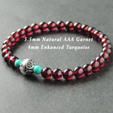 Men's Women Natural AAA Garnet Turquoise Sterling Silver Bracelet with Vintage Bead DiyNotion BR010