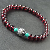 Men's Women Natural AAA Garnet Turquoise Sterling Silver Bracelet with Vintage Bead DiyNotion BR010