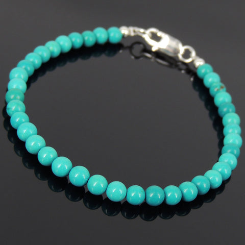Men's Women 4mm Turquoise 925 Sterling Silver Bracelet Gemstone DiyNotion Handmade BR879