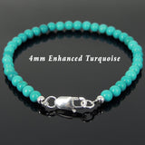 Men's Women 4mm Turquoise 925 Sterling Silver Bracelet Gemstone DiyNotion Handmade BR879