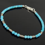 Men's Women 3mm Blue Turquoise 925 Sterling Silver Bracelet Gemstone DiyNotion Handmade BR880