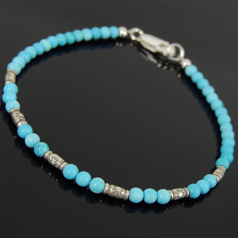 Men's Women 3mm Blue Turquoise 925 Sterling Silver Bracelet Gemstone DiyNotion Handmade BR880
