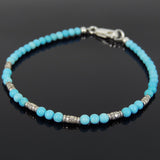 Men's Women 3mm Blue Turquoise 925 Sterling Silver Bracelet Gemstone DiyNotion Handmade BR880