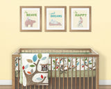 Woodland Nursery Wall Art, Set of 3, Bear and Bunny Art, Sweet Dreams, Be Happy, Be Brave, Printable Wall Art INSTANT DOWNLOAD Nursery Print