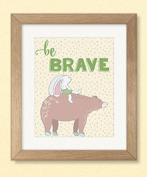 Bunny Nursery Wall Art Be Brave, Bear and Bunny Print, Printable Wall Art INSTANT DOWNLOAD, Nursery Print, Bear Nursery, Baby's Room Decor