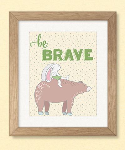 Bunny Nursery Wall Art Be Brave, Bear and Bunny Print, Printable Wall Art INSTANT DOWNLOAD, Nursery Print, Bear Nursery, Baby's Room Decor