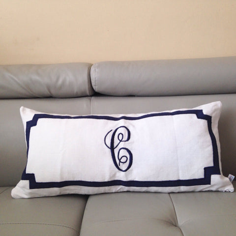 Long Lumbar Oblong Pillows, Bedroom Decor, Monogram Lumbar Pillows, Personalized white Monogram Throw Pillow Cover 12"x 24"