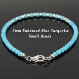 Men's Women 3mm Blue Turquoise 925 Sterling Silver Bracelet Gemstone DiyNotion Handmade BR883