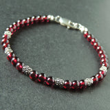 Men's Women Garnet Sterling Silver Bracelet Natural AAA Gemstone DiyNotion Handmade BR884
