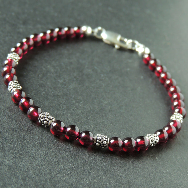Men's Women Garnet Sterling Silver Bracelet Natural AAA Gemstone DiyNotion Handmade BR884