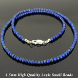 Men's Women Lapis Lazuli 925 Sterling Silver Necklace Seamless Beads & Clasp DiyNotion Handmade NK138