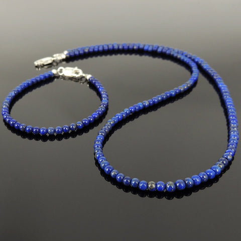 Men's Women Lapis Lazuli 925 Sterling Silver Necklace Bracelet Set DiyNotion Handmade NK138_BR508