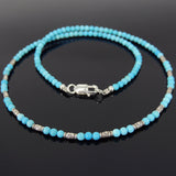 Men's Women 3mm Blue Turqouise 925 Sterling Silver Necklace Barrel Beads, Seamless Beads & Clasp DiyNotion Handmade NK139