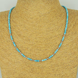 Men's Women 3mm Blue Turqouise 925 Sterling Silver Necklace Barrel Beads, Seamless Beads & Clasp DiyNotion Handmade NK139